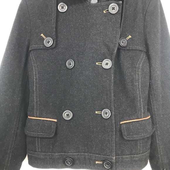 American Eagle Black Wool Blend Double Breasted Button Short Cut Pea Coat - Picture 9 of 16